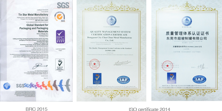tin box manufacturer Certificates